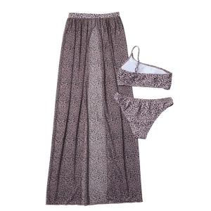 Costum de baie 3 piese cu fusta, imprimeu leopard, mov #ZZ3927 - Img 3