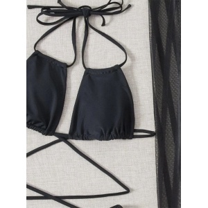 Costum de baie 3 piese cu fusta lunga crapata pe picior, negru #ZZ3902 - Img 5