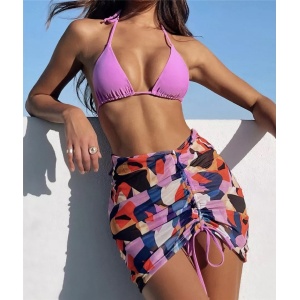 Costum de baie 3 piese cu fusta, multicolor #ZZ3933