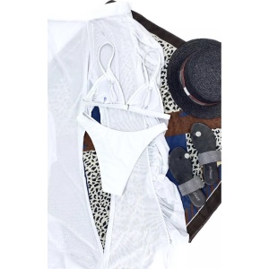 Costum de baie 3 piese cu pantalon lung semitransparent, alb #ZZ3947 - Img 4
