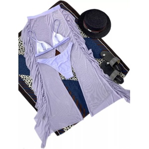 Costum de baie 3 piese cu pantalon lung semitransparent, lila #ZZ3966 - Img 6