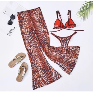 Costum de baie 3 piese cu pantaloni lungi, animal print, maro #ZZ3976 - Img 5