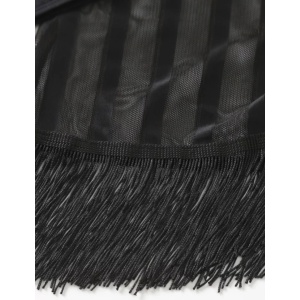 Costum de baie 3 piese sexy cu fusta si franjuri decorative, negru #ZZ3922 - Img 4