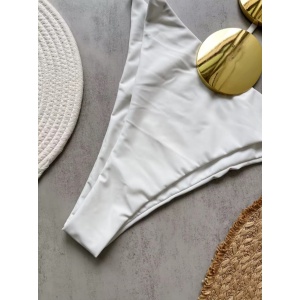 Costum de baie intreg decupat cu accesorii decorative aurii, alb #ZZ2139 - Img 7