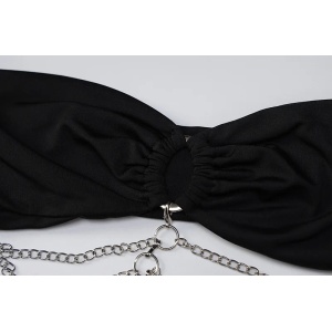 Rochie lunga sexy cu decupaje mari, spatele gol si lanturi metalice decorative, negru #ZZ1074 - Img 11