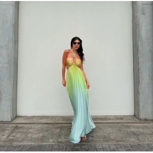 Rochie lungă sexy de plajă, plisată, cu decupaje, multicolor #ZZ1099 - Img 7