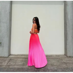 Rochie lungă sexy de plajă, plisată, cu decupaje, multicolor #ZZ1101 - Img 2