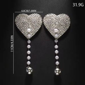 Set accesorii acoperire sani in forma de inima cu cristale, argintiu #ZZ4439 - Img 4