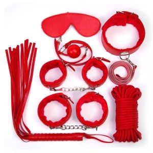 Set accesorii sexy din piele ecologica, rosu, 7 piese #ZZ4097