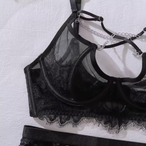 Set lenjerie intima sexy cu lantisoare decorative, negru, 3 piese#ZZ4197 - Img 9