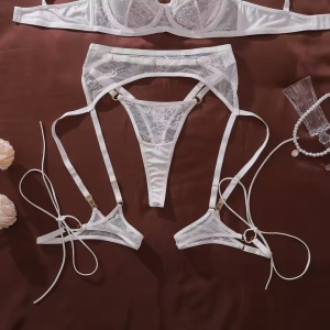 Set lenjerie intima sexy din dantela, alb, 4 piese#ZZ4247 - Img 10
