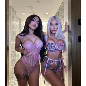 Set lenjerie intima sexy din dantela fina cu corset si chilot, roz, 2 piese #ZZ4382 - Img 2