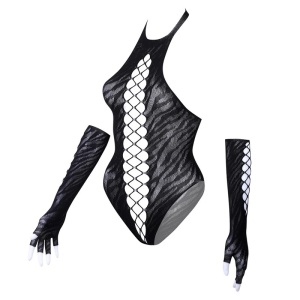 🔥Oferta zilei🔥Set lenjerie intima sexy elastica cu body si manusi, negru, 2 piese #ZZ4509 - Img 9