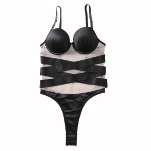 🔥Oferta zilei 🔥Body sexy cu benzi satinate, insertii de tul si cupe buretate, negru/ bej #ZZ4168 - Img 12