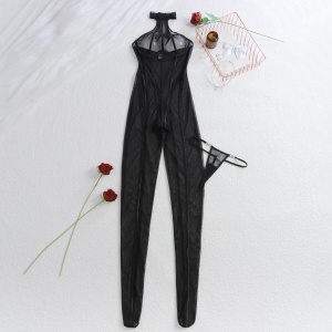 🔥Oferta zilei 🔥Salopeta sexy elastică lungă, semitransparenta, negru, #ZZ4188 - Img 2