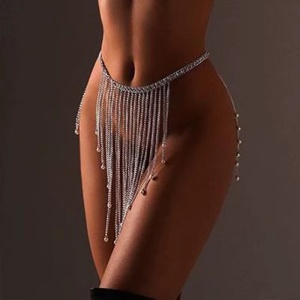 Accesoriu body chain sexy cu cristale pentru talie, reglabil, argintiu #ZZ4157