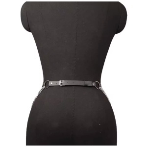 Accesoriu pentru talie din piele ecologica si lant, negru #ZZ4035 - Img 3