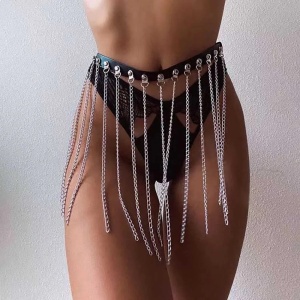 Accesoriu tip ham din piele ecologica si lant pentru talie, negru/ argintiu #ZZ4554 - Img 3