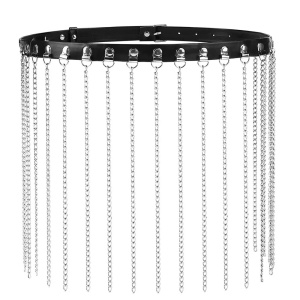 Accesoriu tip ham din piele ecologica si lant pentru talie, negru/ argintiu #ZZ4554 - Img 12