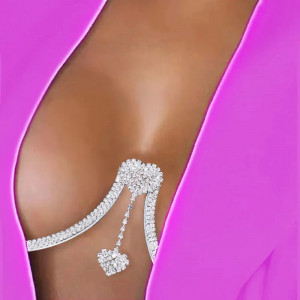 Body chain cu cristale pentru decolteu cu inimioare decorative, argintiu #ZZ4338 - Img 8
