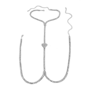 Body chain cu inimioara si cristale pentru decolteu, argintiu #ZZ4451 - Img 7