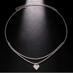 Body chain dublu pentru talie, cu pandantiv inimioara, argintiu #ZZ4675 - Img 2