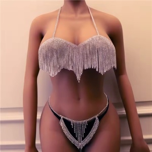 Body chain sexy tip sutien cu cristale transparente, argintiu #ZZ4547 - Img 4