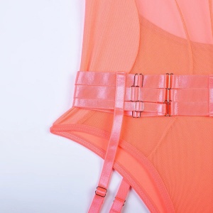 Body sexy cu benzi, catarame decorative, accesoriu talie cu portjartier, corai, 3 piese #ZZ4928 - Img 10