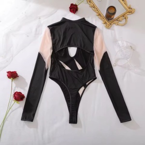 Body sexy cu insertii din tul elastic, negru/ bej, #ZZ4218 - Img 12