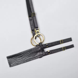 Body sexy din piele ecologica cu imprimeu sarpe , negru, 2 piese #ZZ4630 - Img 12