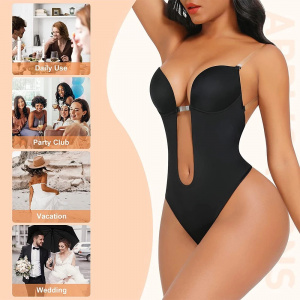 Body sexy pentru tinute cu spatele gol, cu decolteu adanc si bretele din silicon, negru #ZZ4392 - Img 8