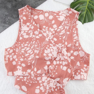Compleu cu bluza, bustiera si pantaloni lungi, motive florale, roz/alb, 3 piese #ZZ6007 - Img 8