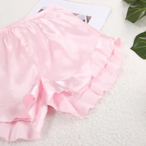 Compleu satinat cu bluza si pantaloni scurti, roz, 2 piese #ZZ4918 - Img 7