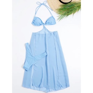 Costum de baie 2 piese cu rochita si slip, bleu #ZZ2886 - Img 3