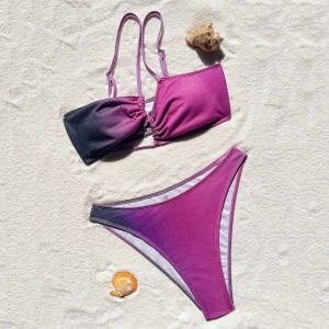 Costum de baie 2 piese in degrade cu sclipici, sutien cu burete detasabil, slip normal, mov #ZZ2712 - Img 5