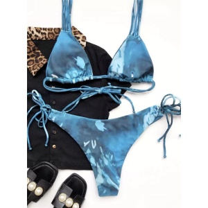 Costum de baie 2 piese marmorat cu slip reglabil, albastru #ZZ2790 - Img 7