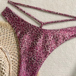 Costum de baie 2 piese sidefat cu imprimeu leopard si slip tanga, mov #ZZ2147 - Img 12