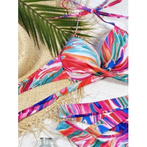 Costum de baie 2 piese, slip brazilian cu talie inalta, cupe tari din burete, multicolor #ZZ2732 - Img 5