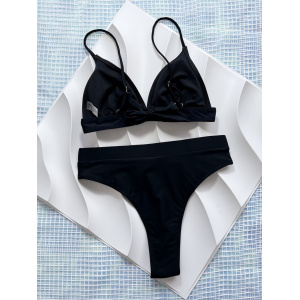 Costum de baie 2 piese, slip brazilian cu talie inalta, negru #ZZ2088 - Img 4