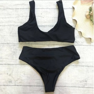 Costum de baie 2 piese, slip cu talie inalta, negru #ZZ2811 - Img 5