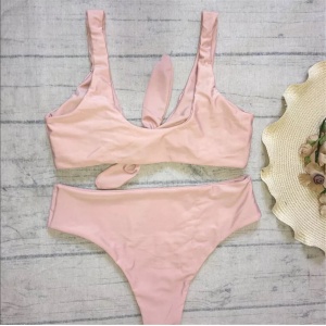 Costum de baie 2 piese, slip cu talie inalta, roz #ZZ2813 - Img 5