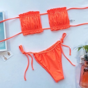 Costum de baie 2 piese su sutien creponat si slip reglabil, portocaliu #ZZ2772 - Img 7