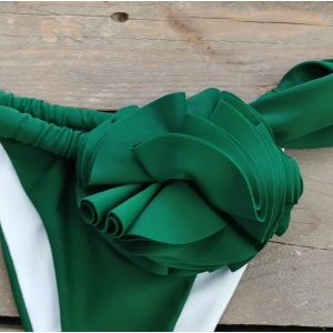 Costum de baie 2 piese, sutien fara bretele si slip cu trandafir aplicat, verde #ZZ2128 - Img 6