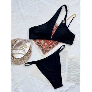 Costum de baie 2 piese, sutien pe un umar, negru #ZZ2738 - Img 2