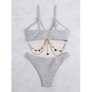 Costum de baie 2 piese texturat, cu lantisoare decorative, gri #ZZ2771 - Img 7