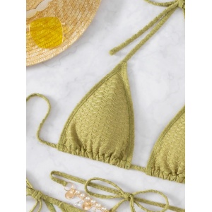 Costum de baie 2 piese texturat cu lantisor decorativ la slip, verde kaki #ZZ2763 - Img 6