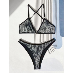 Costum de baie 2 piese texturat cu sclipici, negru/argintiu #ZZ2758 - Img 3