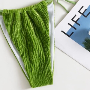 Costum de baie 2 piese texturat, slip reglabil, verde #ZZ2893 - Img 4