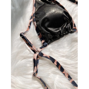 Costum de baie 2 piese unite lateral, sidefat, detalii animal print, negru #ZZ2091 - Img 5