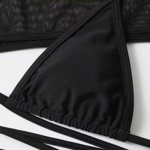 Costum de baie 3 piese cu bluza, cercuri metalice la slip, negru #ZZ3944 - Img 11